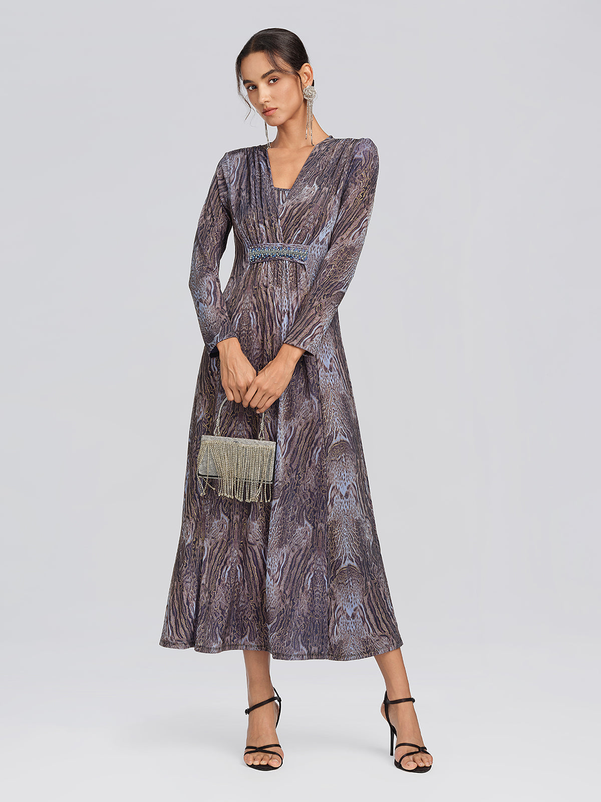 Stretch Knit Leopard Print Beaded Dress