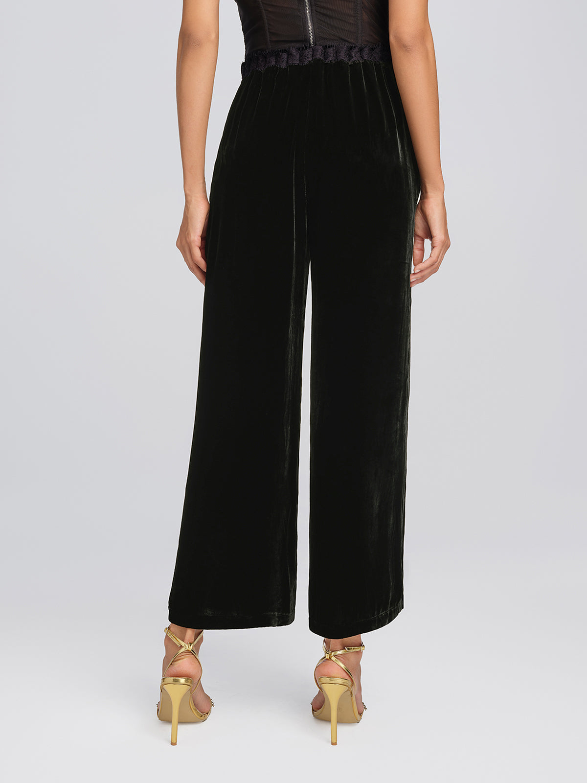 Silk Velvet Hand-Beaded Wide-Leg Pants
