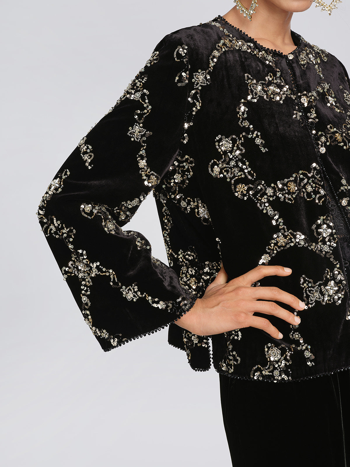 Silk Velvet Hand-Beaded Embroidered Jacket
