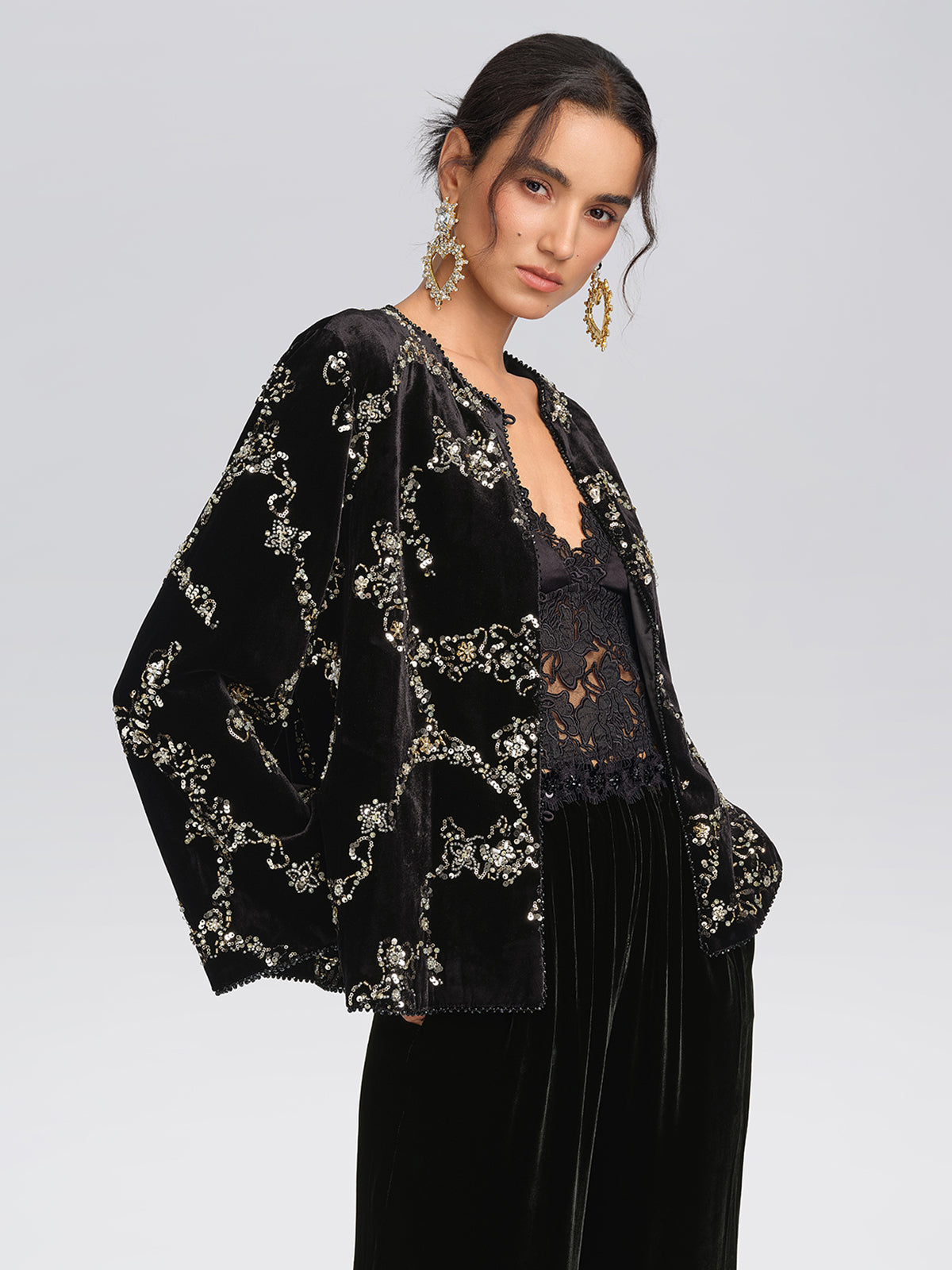 Silk Velvet Hand-Beaded Embroidered Jacket