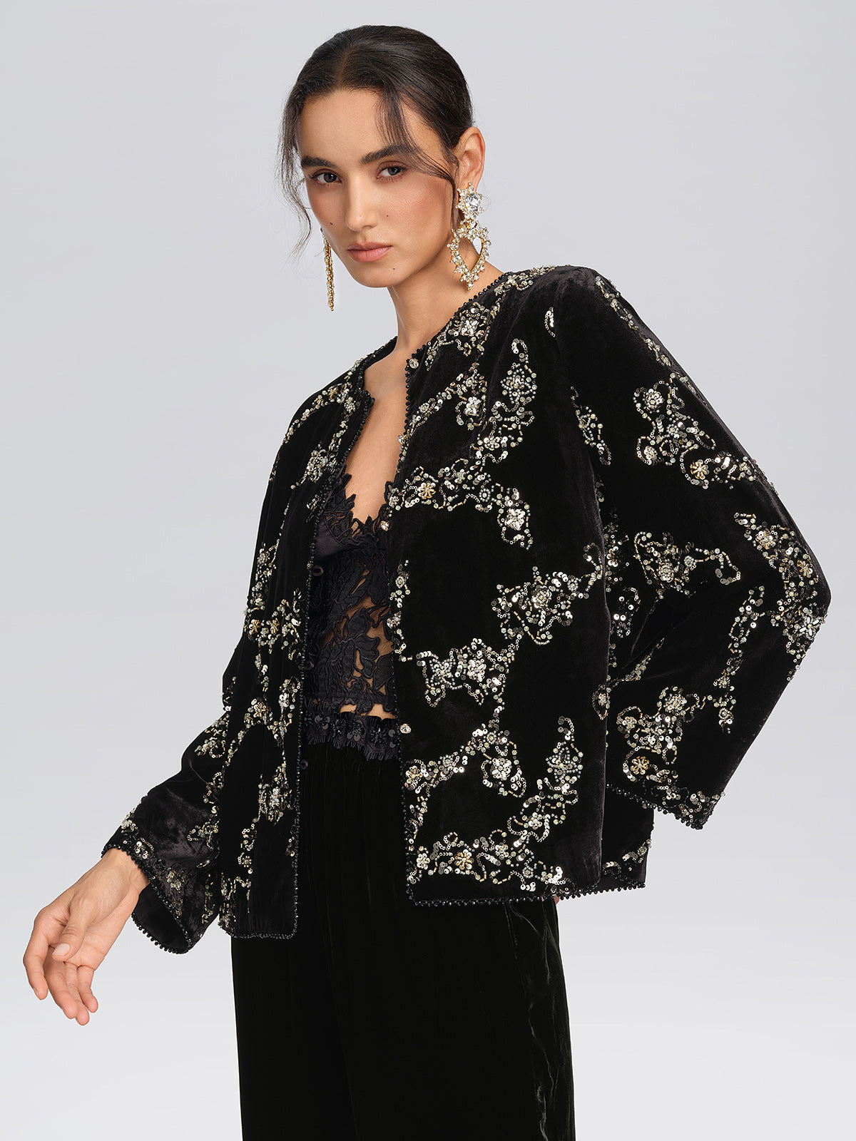 Silk Velvet Hand-Beaded Embroidered Jacket