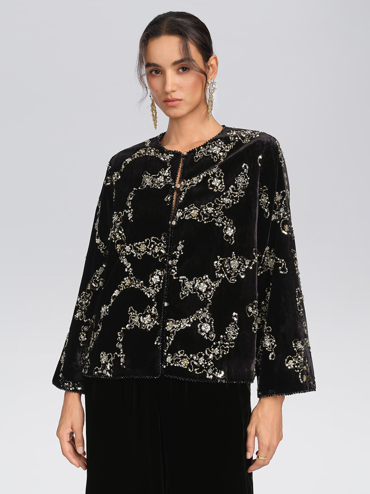 Silk Velvet Hand-Beaded Embroidered Jacket