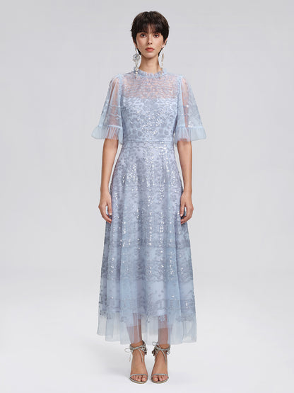 Sequin Embroidered Tulle Maxi Dress
