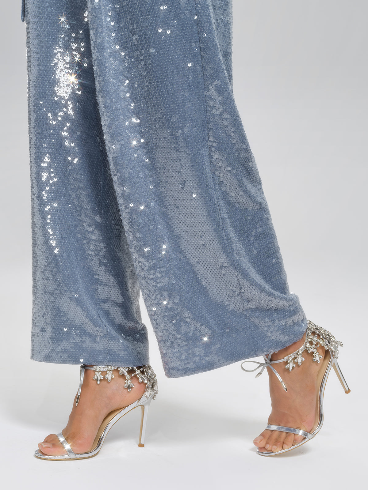 Sequin Belted Wide-Leg Pants