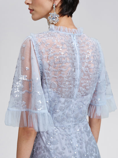 Sequin Embroidered Tulle Maxi Dress