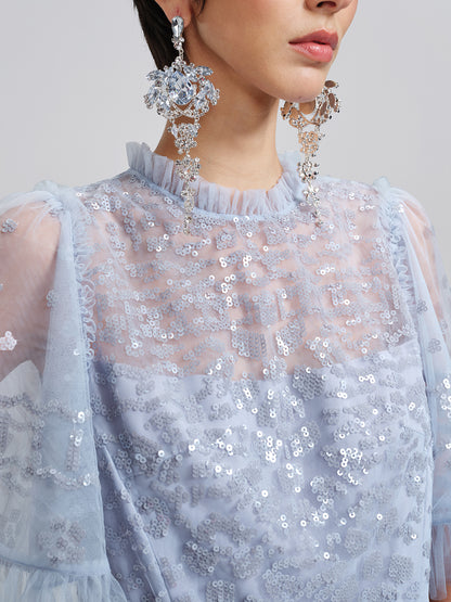 Sequin Embroidered Tulle Maxi Dress