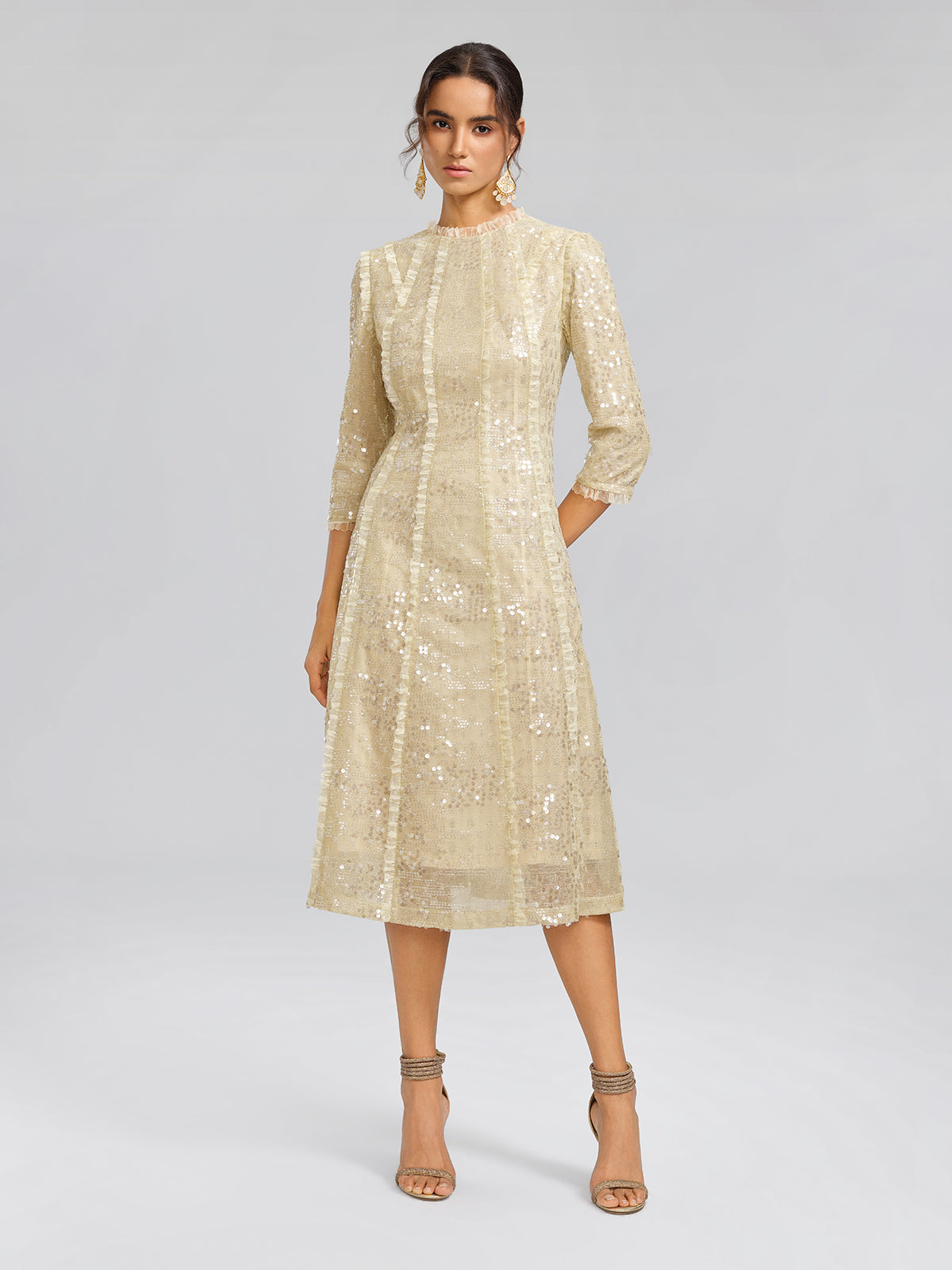 Sequin-Embellished Ruffle-Trimmed Dress