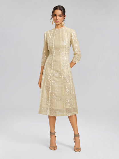 Sequin-Embellished Ruffle-Trimmed Dress