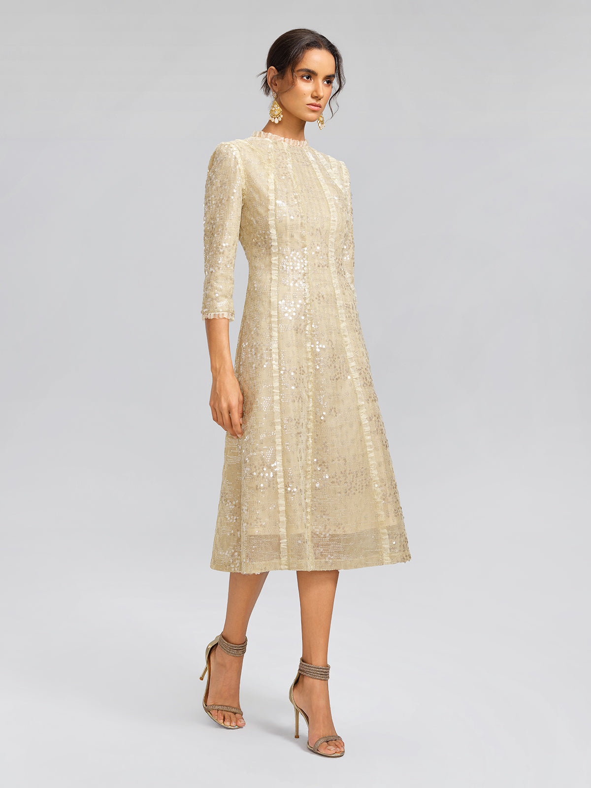 Sequin-Embellished Ruffle-Trimmed Dress