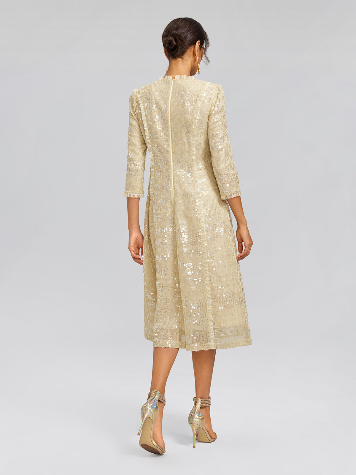 Sequin-Embellished Ruffle-Trimmed Dress