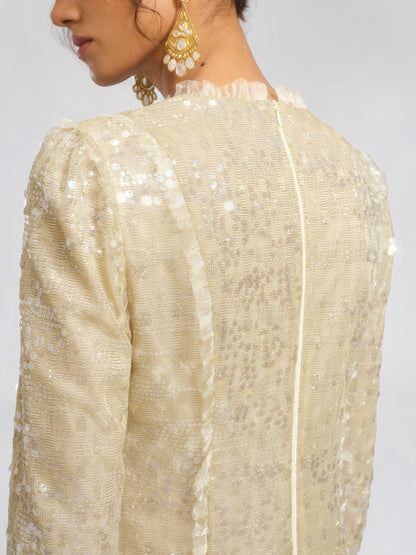 Sequin-Embellished Ruffle-Trimmed Dress