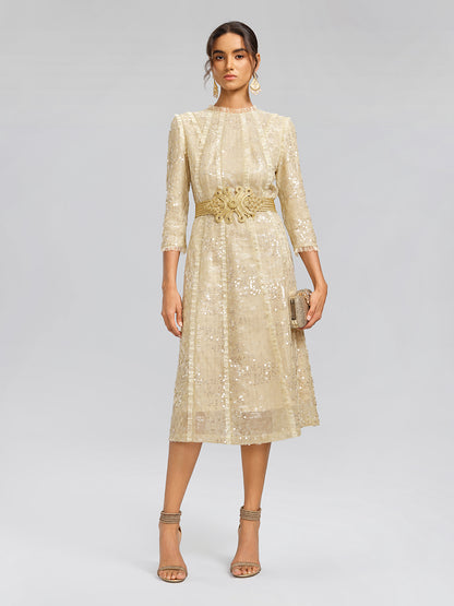 Sequin-Embellished Ruffle-Trimmed Dress