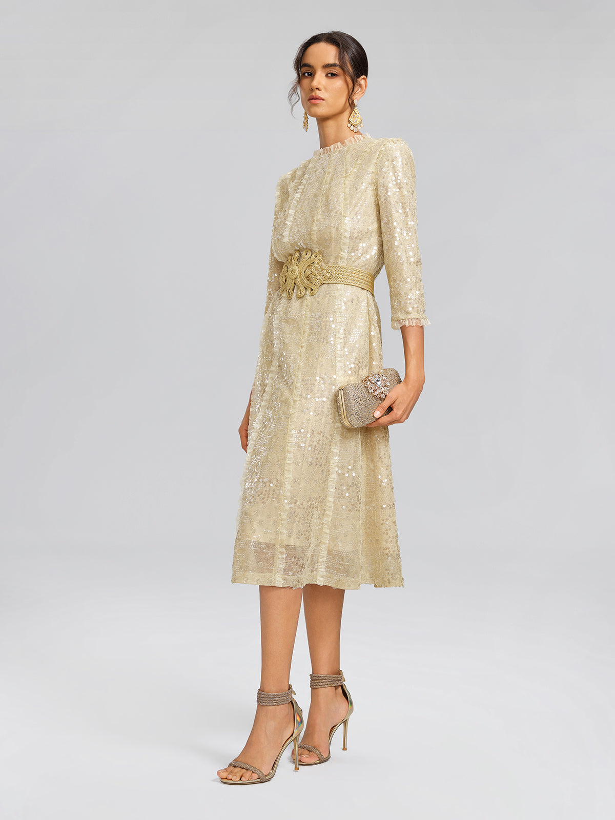 Sequin-Embellished Ruffle-Trimmed Dress