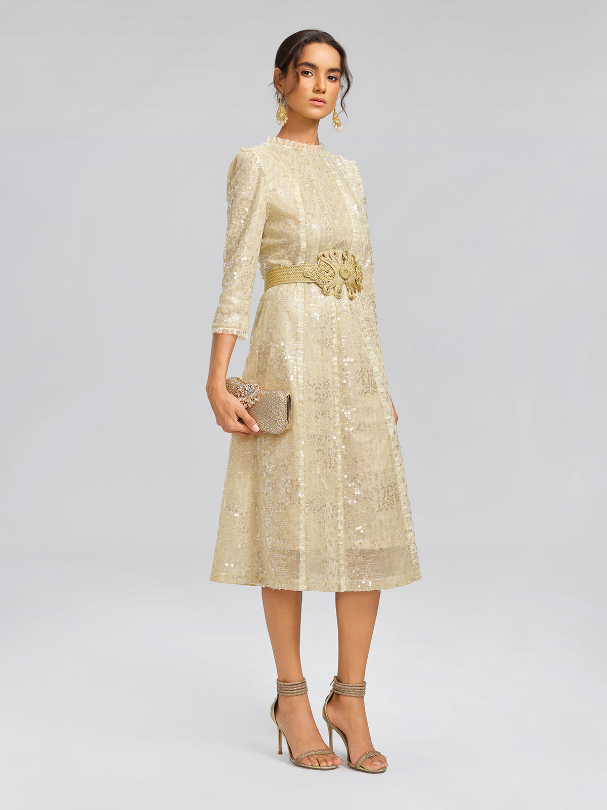 Sequin-Embellished Ruffle-Trimmed Dress
