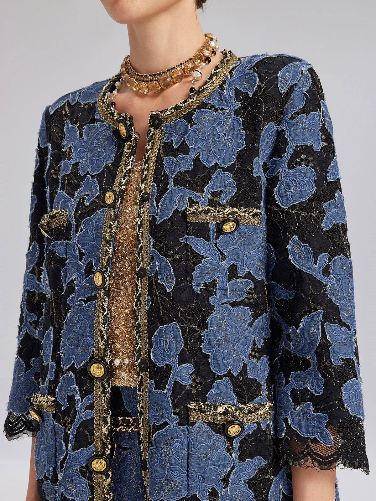 Hand-Sewn Ribbon Jacquard Lace Jacket