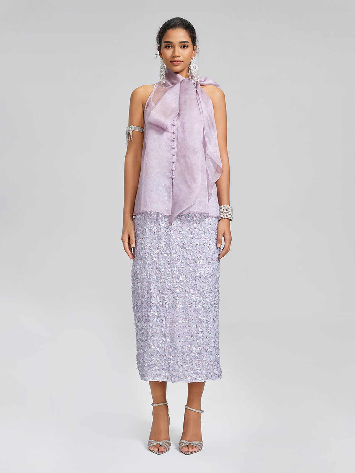 Mulberry Silk Tie-Neck Sleeveless Top (Camisole Included)
