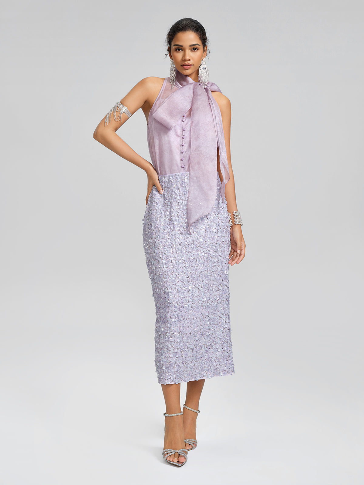 Mulberry Silk Tie-Neck Sleeveless Top (Camisole Included)