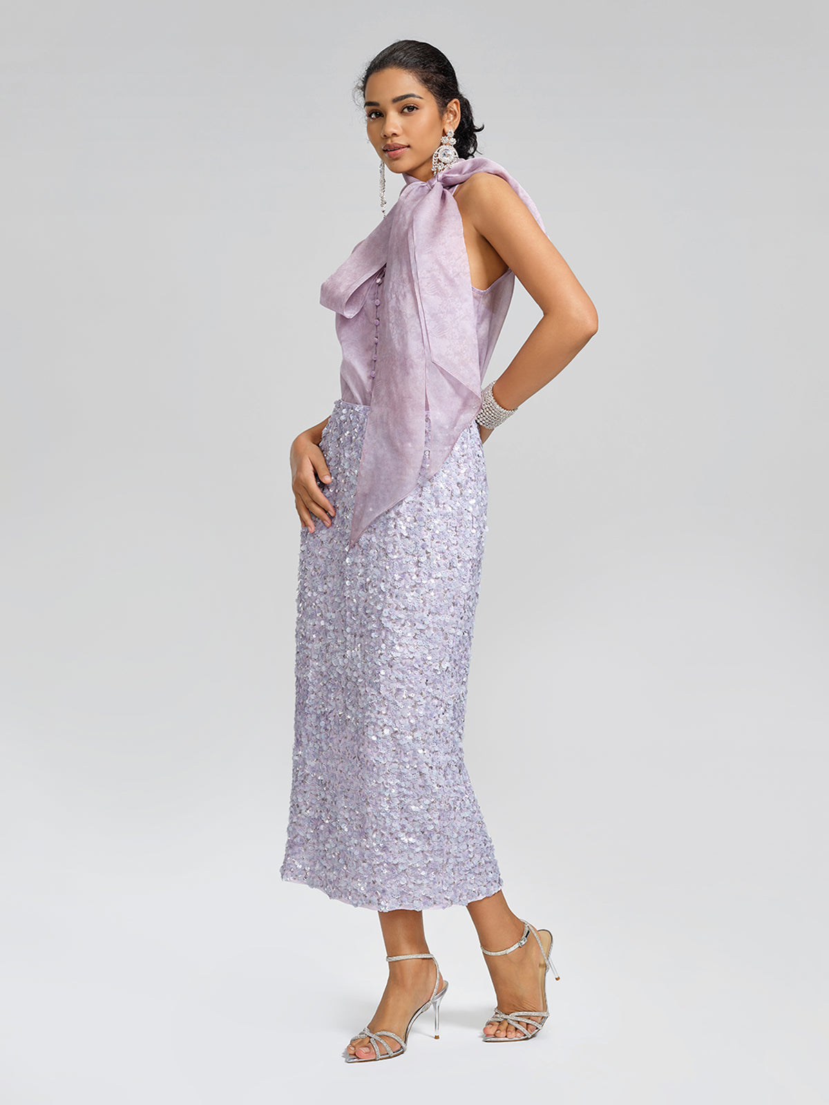 Mulberry Silk Tie-Neck Sleeveless Top (Camisole Included)