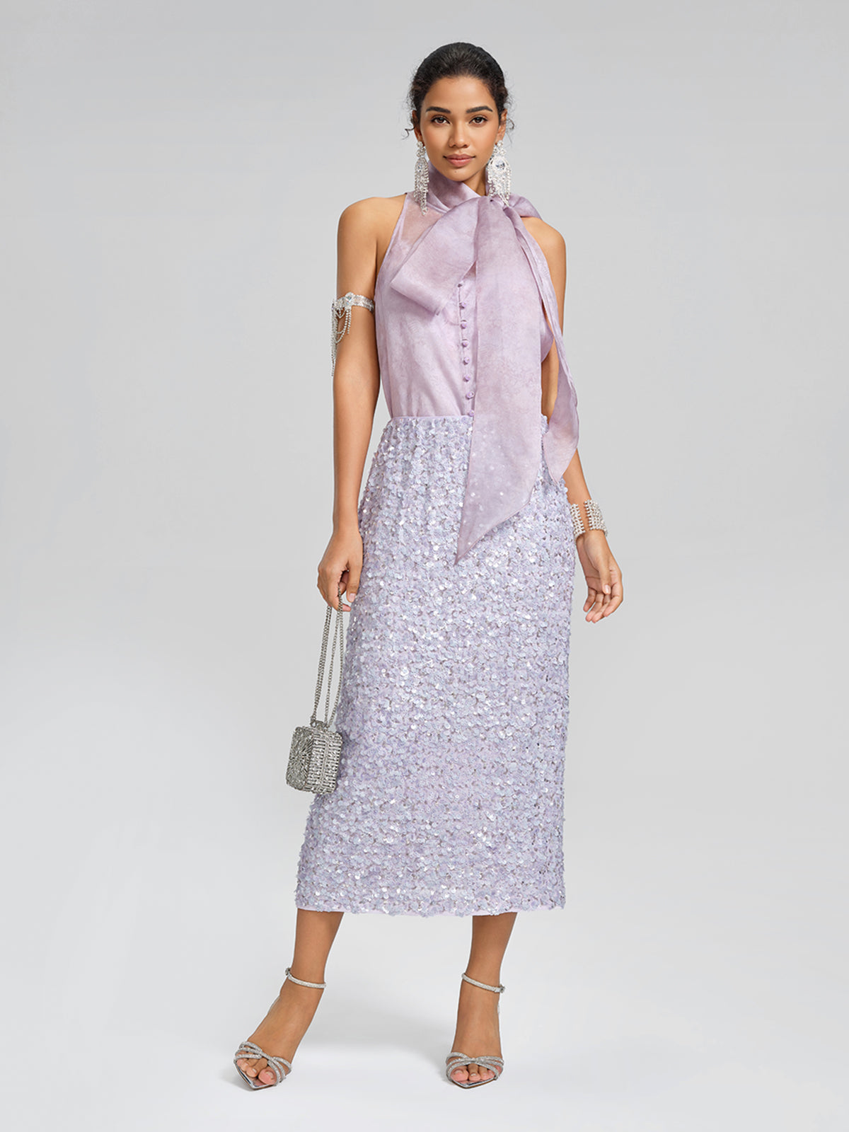Mulberry Silk Tie-Neck Sleeveless Top (Camisole Included)