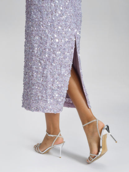Lavender Sequin Straight-Cut Skirt