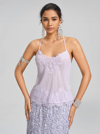 Mulberry Silk Tie-Neck Sleeveless Top (Camisole Included)