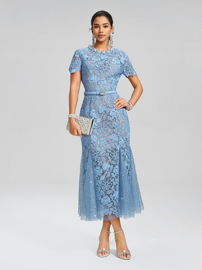 Cutout Floral Lace Mermaid Gown (Slip Dress & Belt Included)
