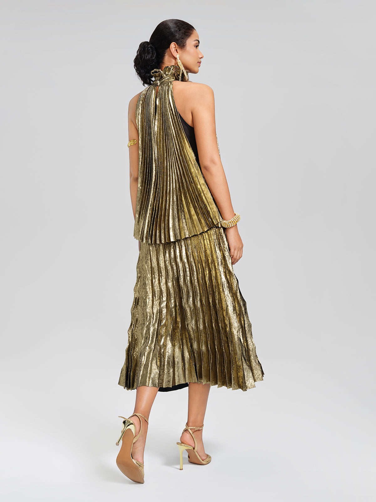 Metallic Pleated Organza-Floral Blouse