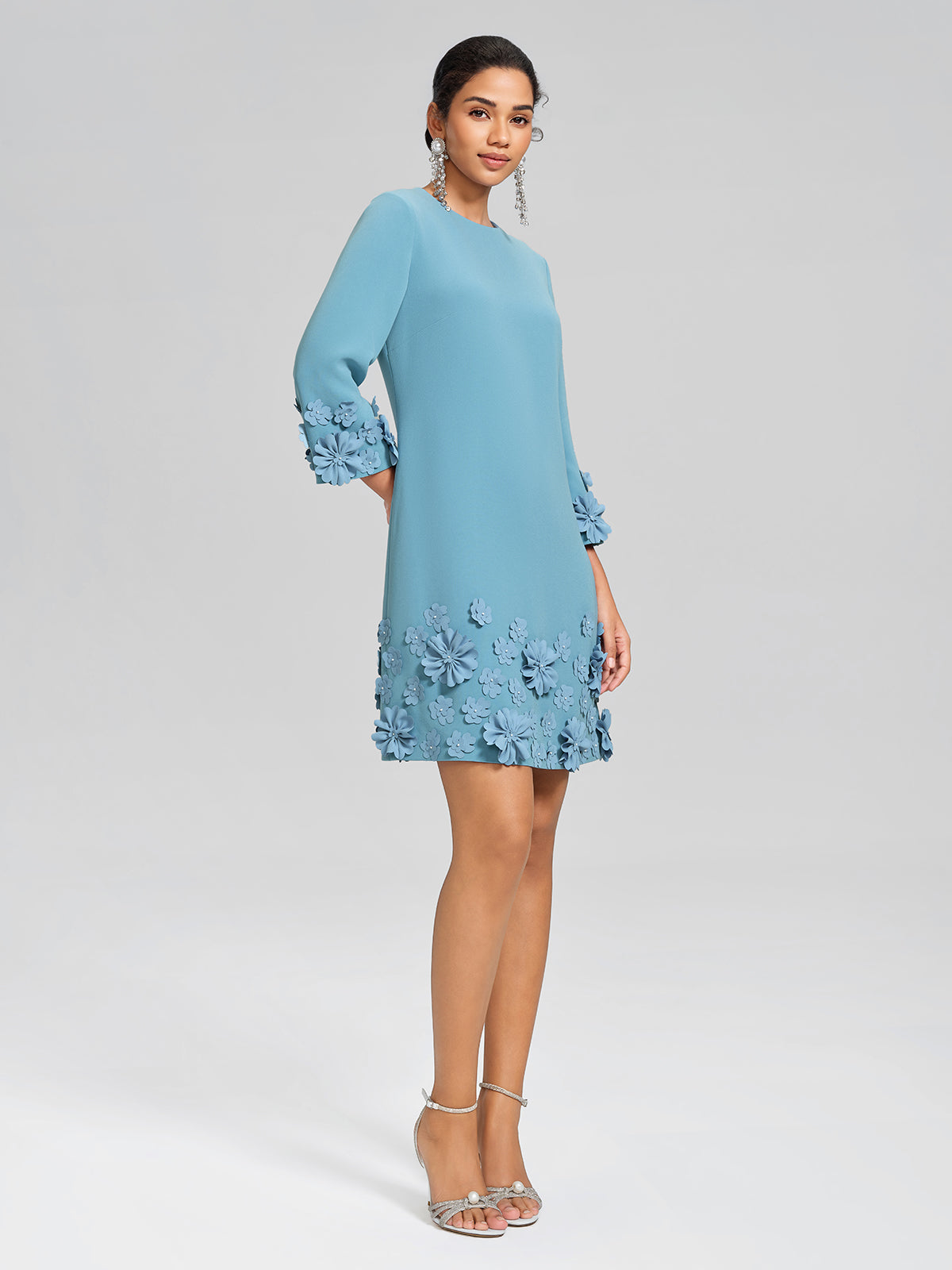 3D Floral Embellished Shift Dress