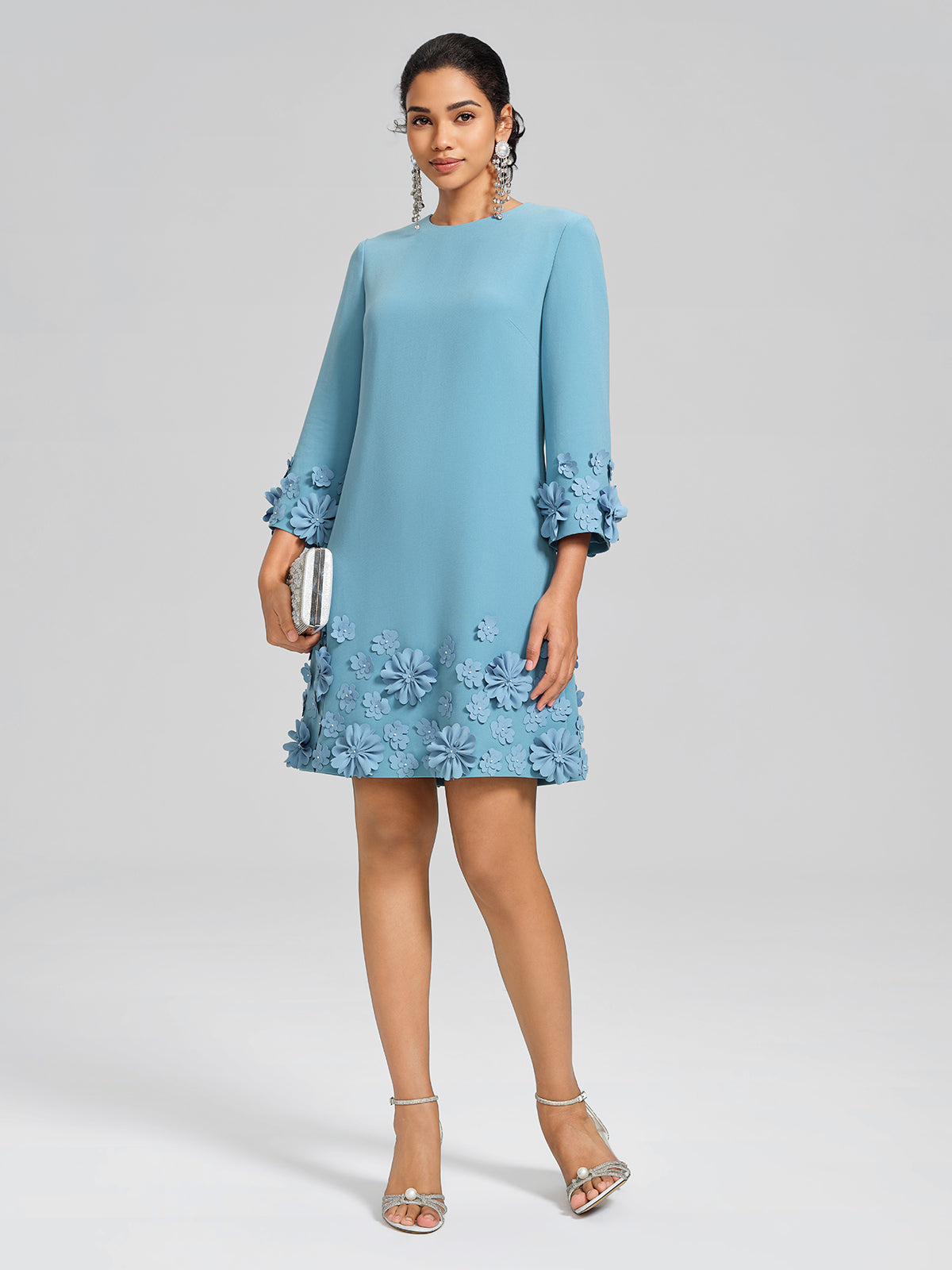 3D Floral Embellished Shift Dress