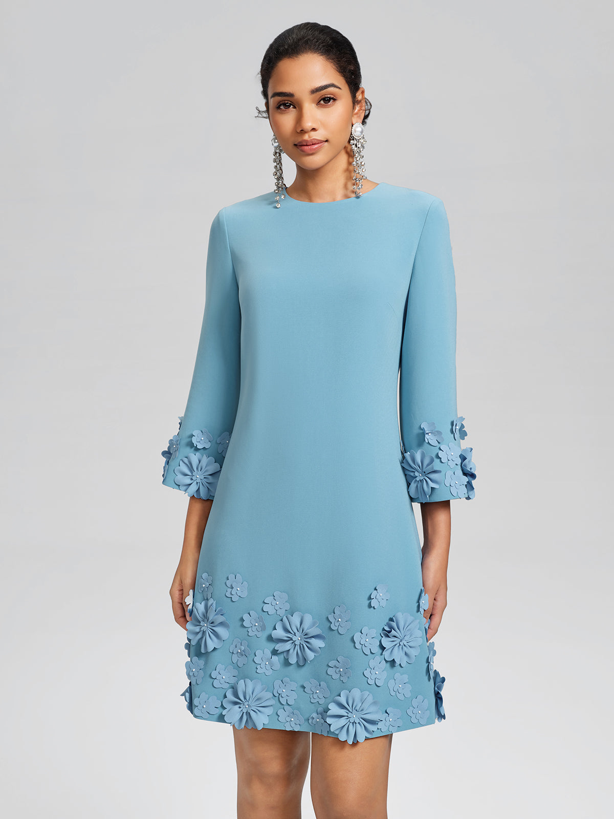 3D Floral Embellished Shift Dress