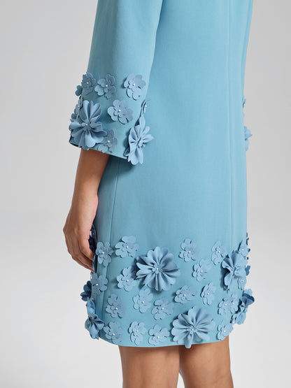 3D Floral Embellished Shift Dress