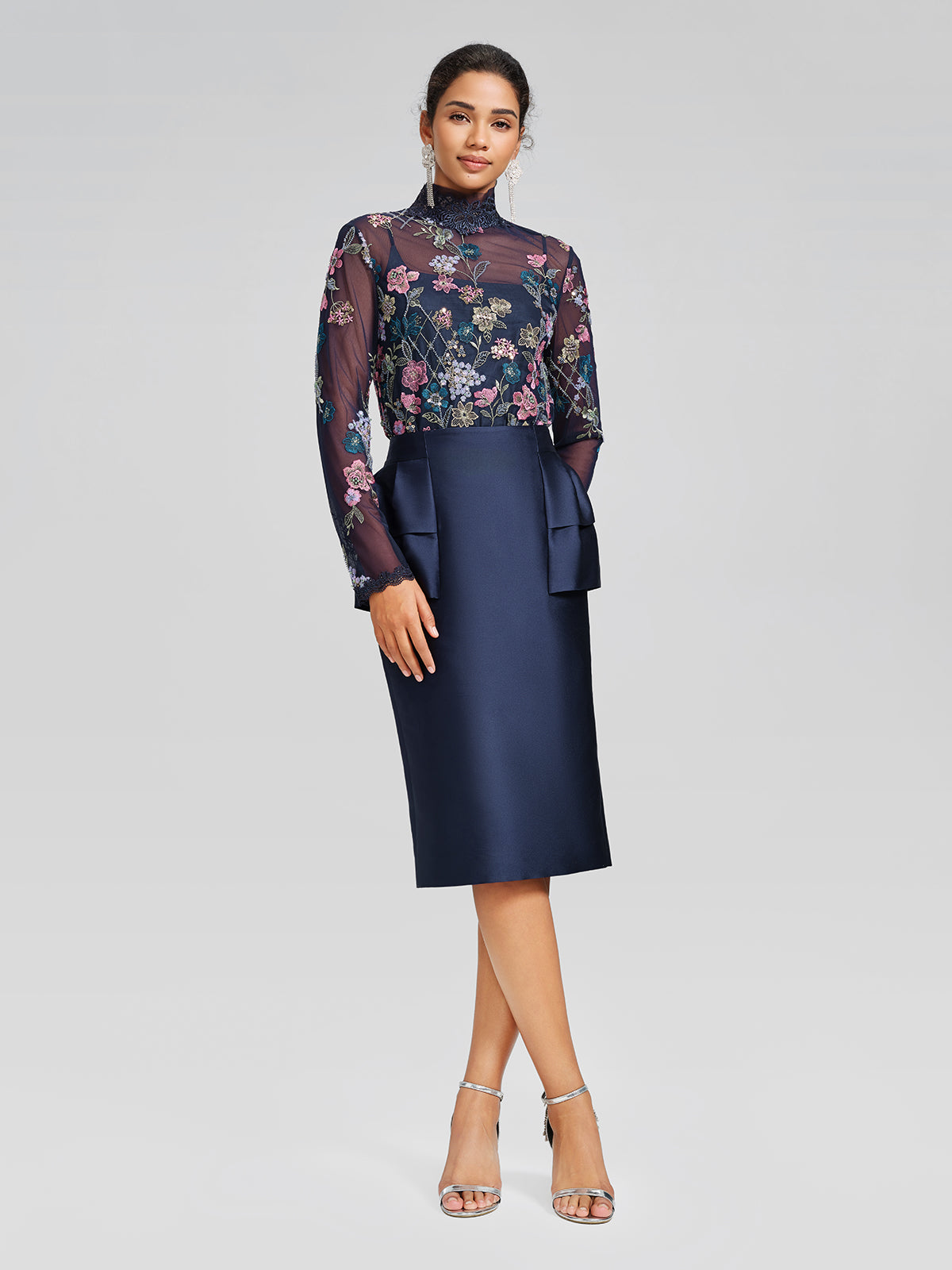 Beaded Floral Embroidery Lace-Panel Blouse (Camisole Included)