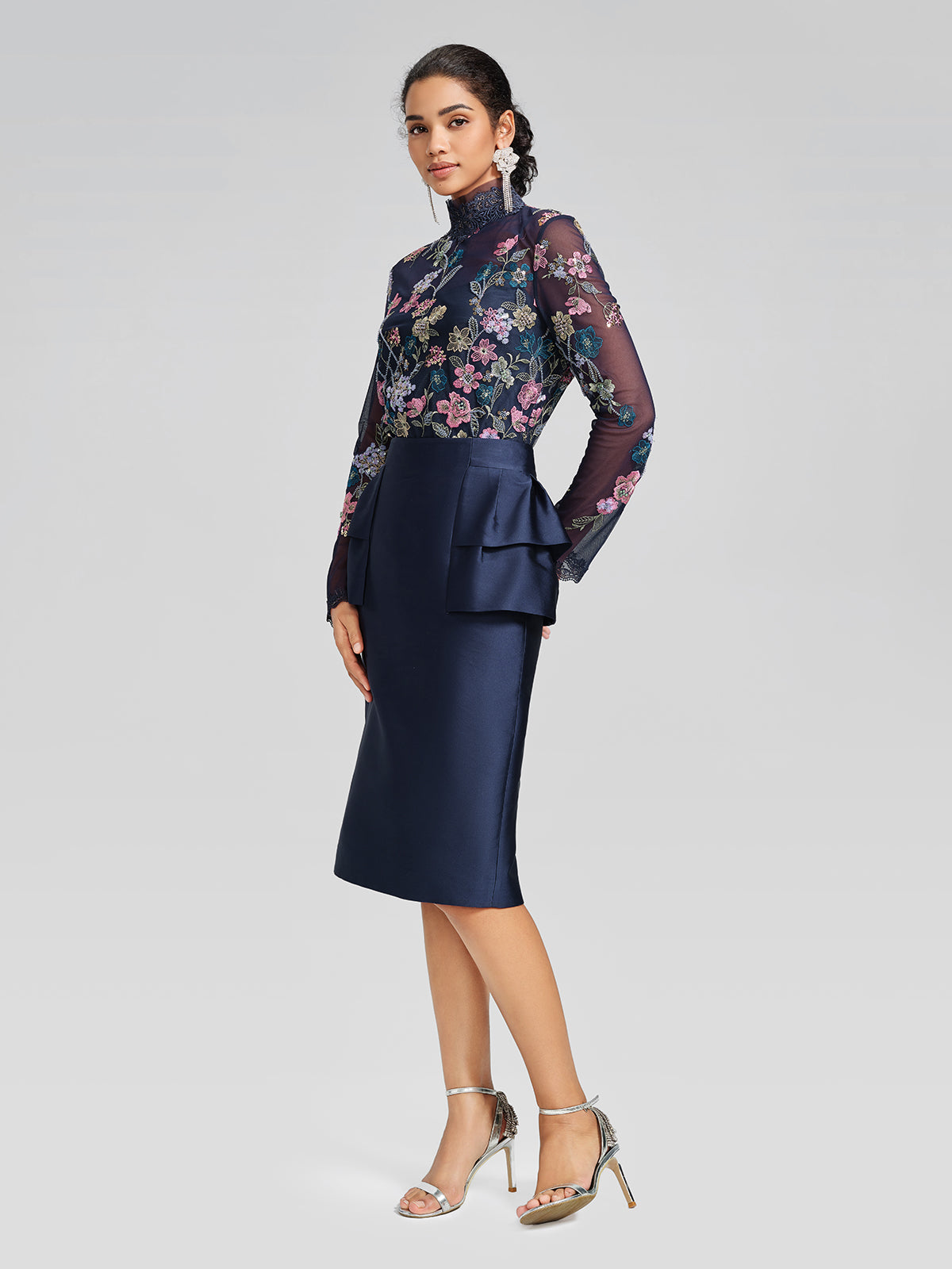 Beaded Floral Embroidery Lace-Panel Blouse (Camisole Included)