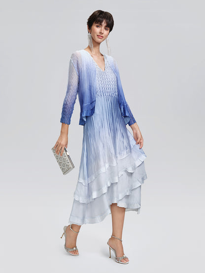 Pleated Gradient Two-piece High-waist Dress Set