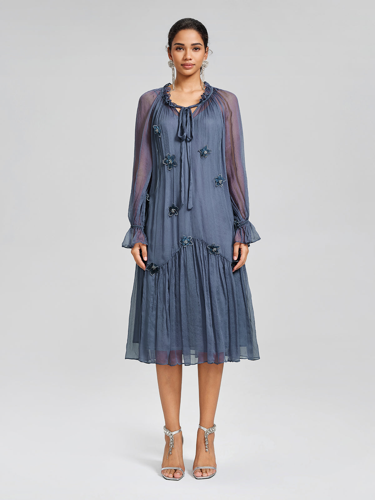 Silk 3D Floral Adjustable Tie Dress (Slip Dress Included)