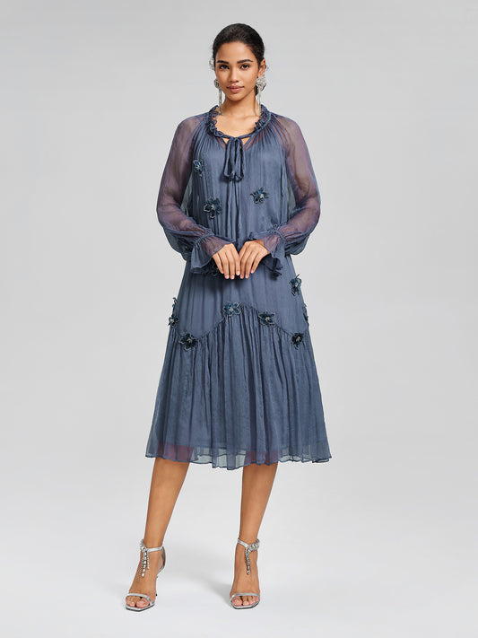 Silk 3D Floral Adjustable Tie Dress (Slip Dress Included)