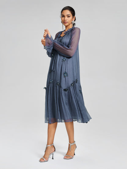 Silk 3D Floral Adjustable Tie Dress (Slip Dress Included)