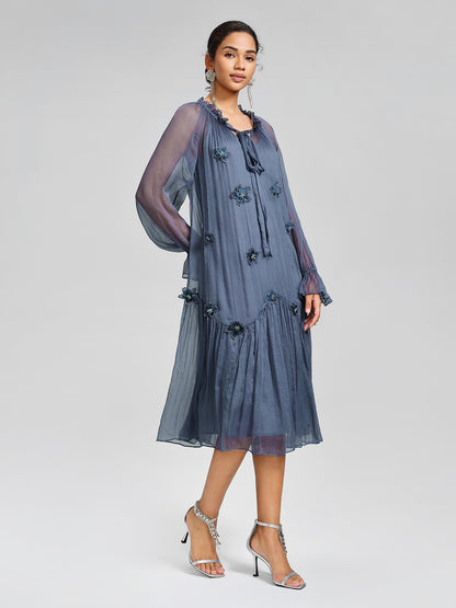 Silk 3D Floral Adjustable Tie Dress (Slip Dress Included)