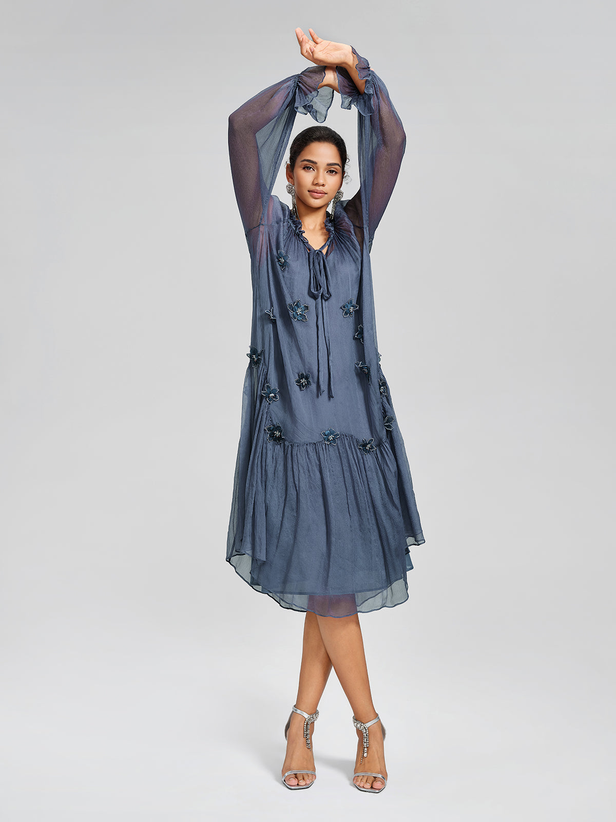Silk 3D Floral Adjustable Tie Dress (Slip Dress Included)