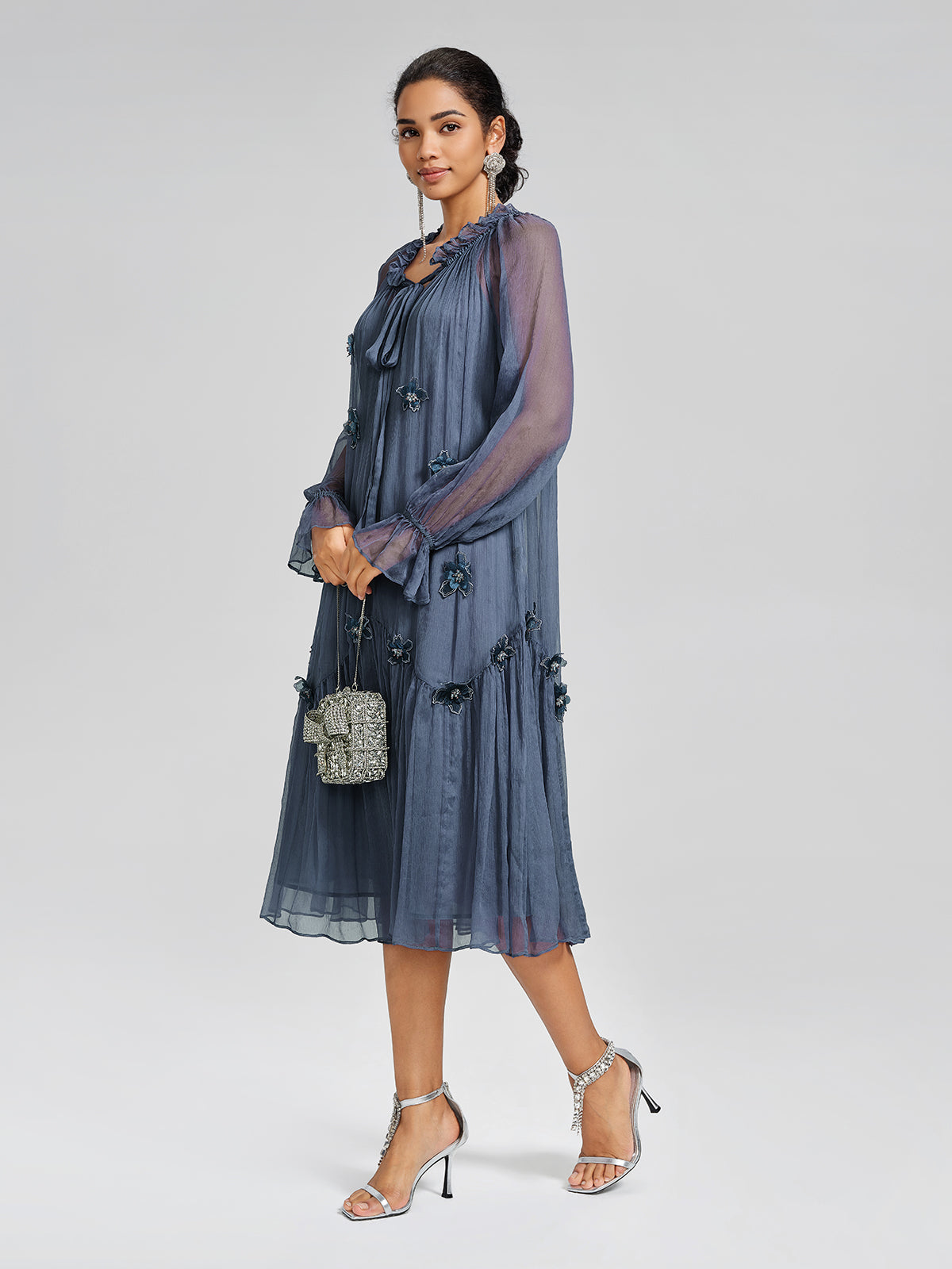 Silk 3D Floral Adjustable Tie Dress (Slip Dress Included)