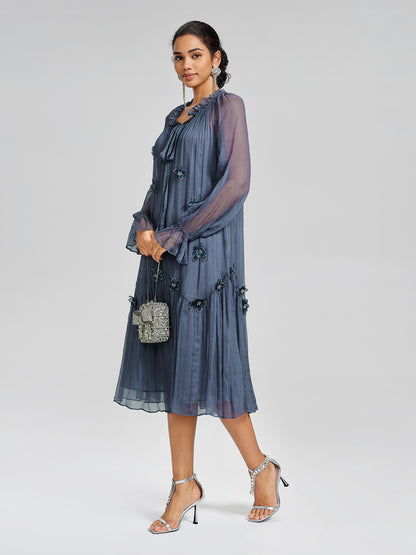Silk 3D Floral Adjustable Tie Dress (Slip Dress Included)