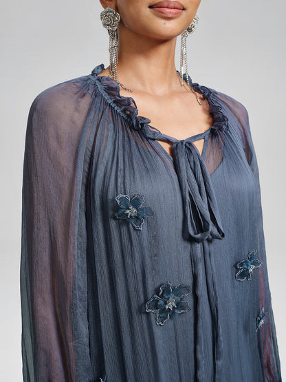 Silk 3D Floral Adjustable Tie Dress (Slip Dress Included)