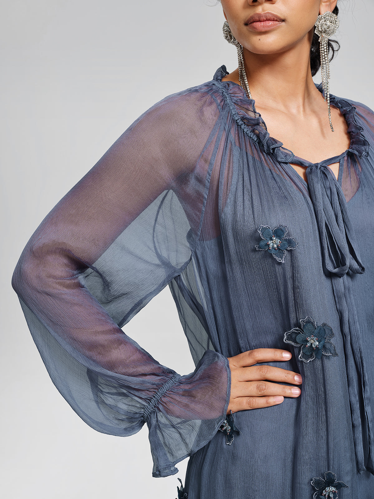 Silk 3D Floral Adjustable Tie Dress (Slip Dress Included)