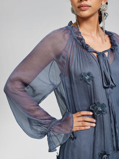 Silk 3D Floral Adjustable Tie Dress (Slip Dress Included)