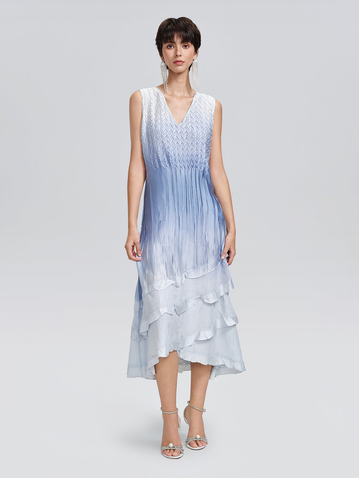 Pleated Gradient Two-piece High-waist Dress Set