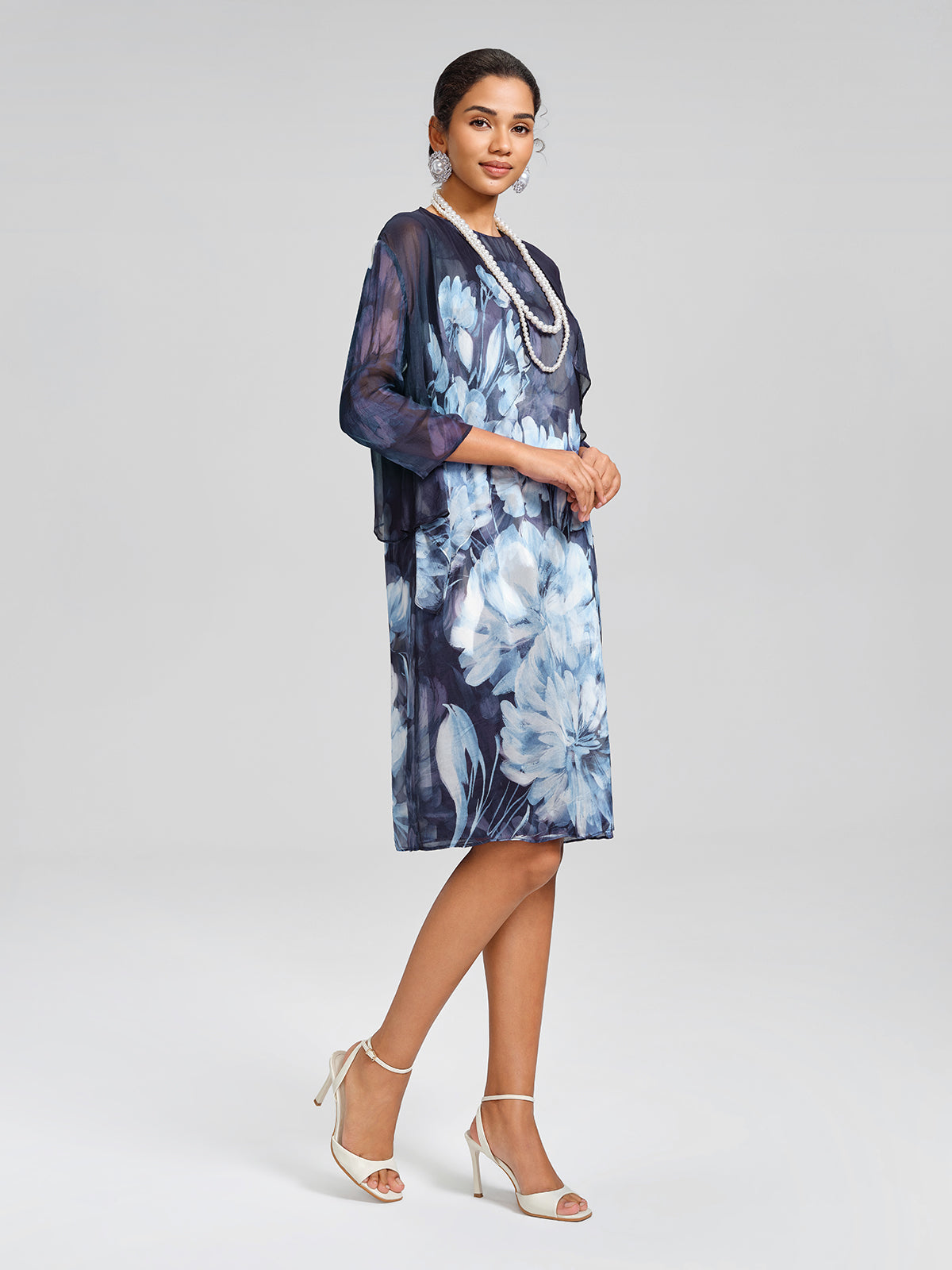 Draped Artistic Print Long-Sleeve Top