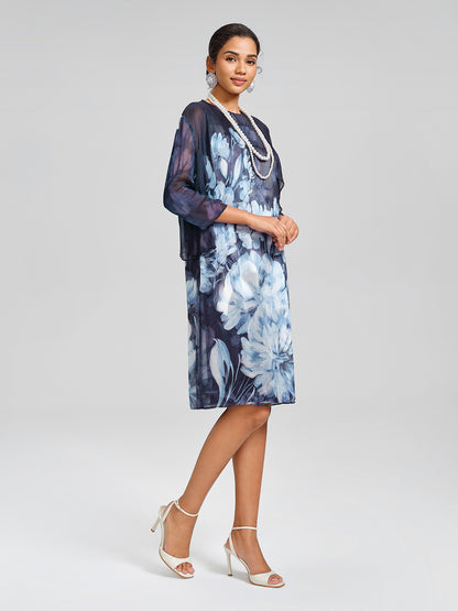 Draped Artistic Print Long-Sleeve Top