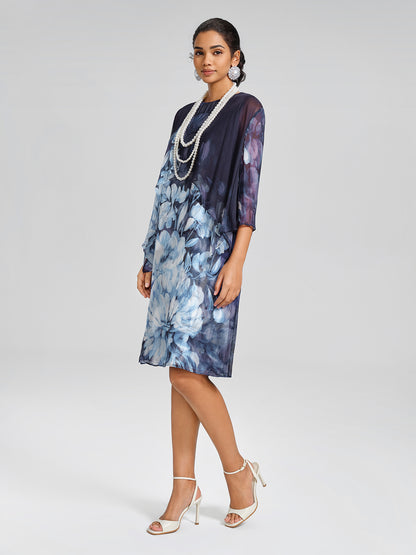 Draped Artistic Print Long-Sleeve Top