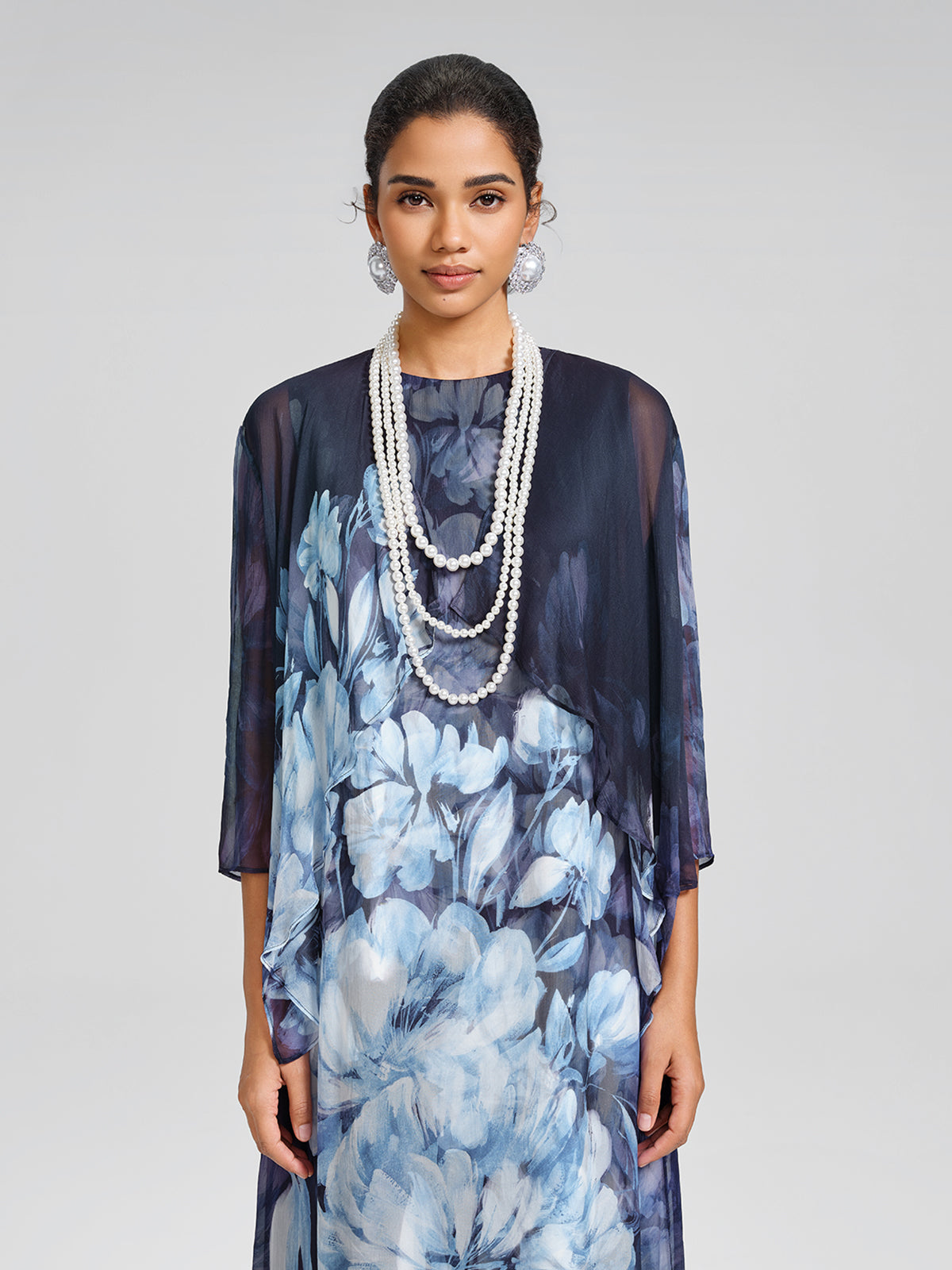 Draped Artistic Print Long-Sleeve Top