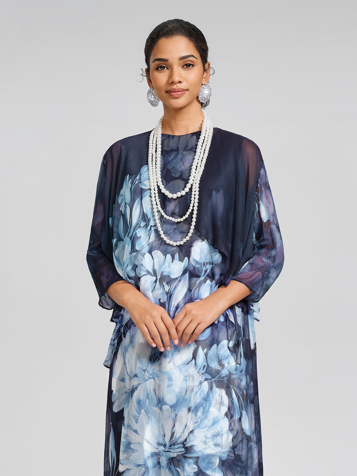 Draped Artistic Print Long-Sleeve Top